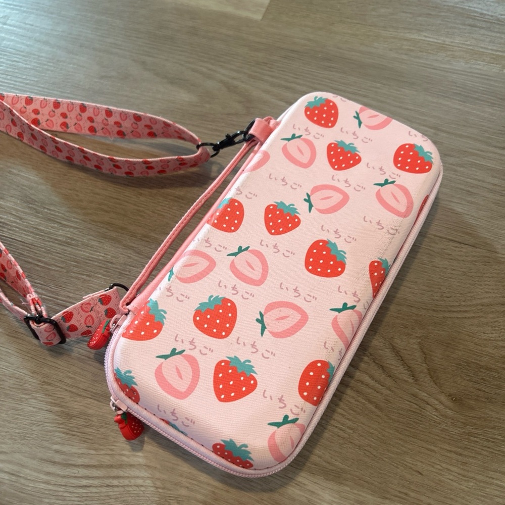 Strawberry Print Pink Nintendo Switch Case Holder